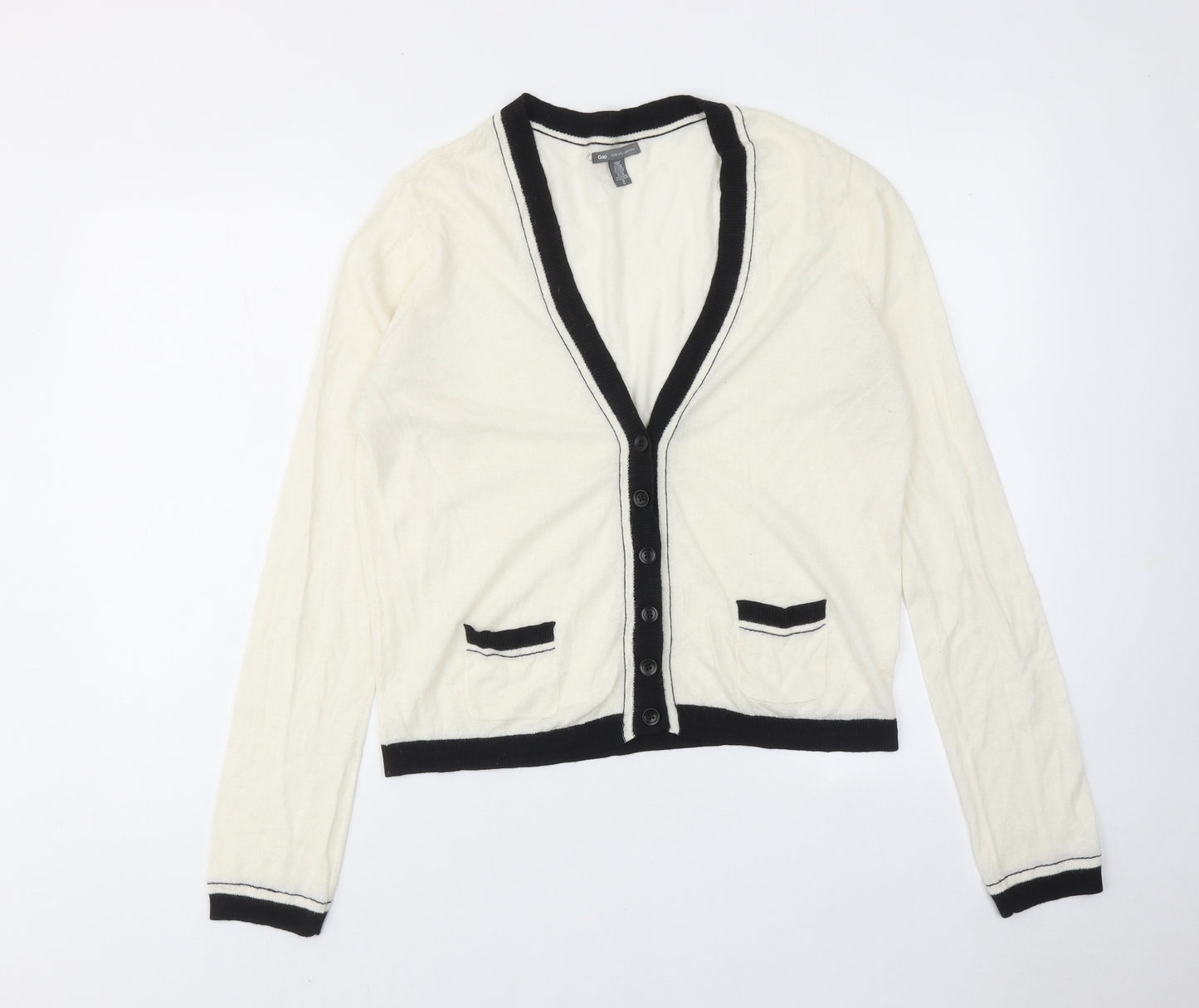 Gap Womens Ivory V-Neck Wool Cardigan Jumper Size XL