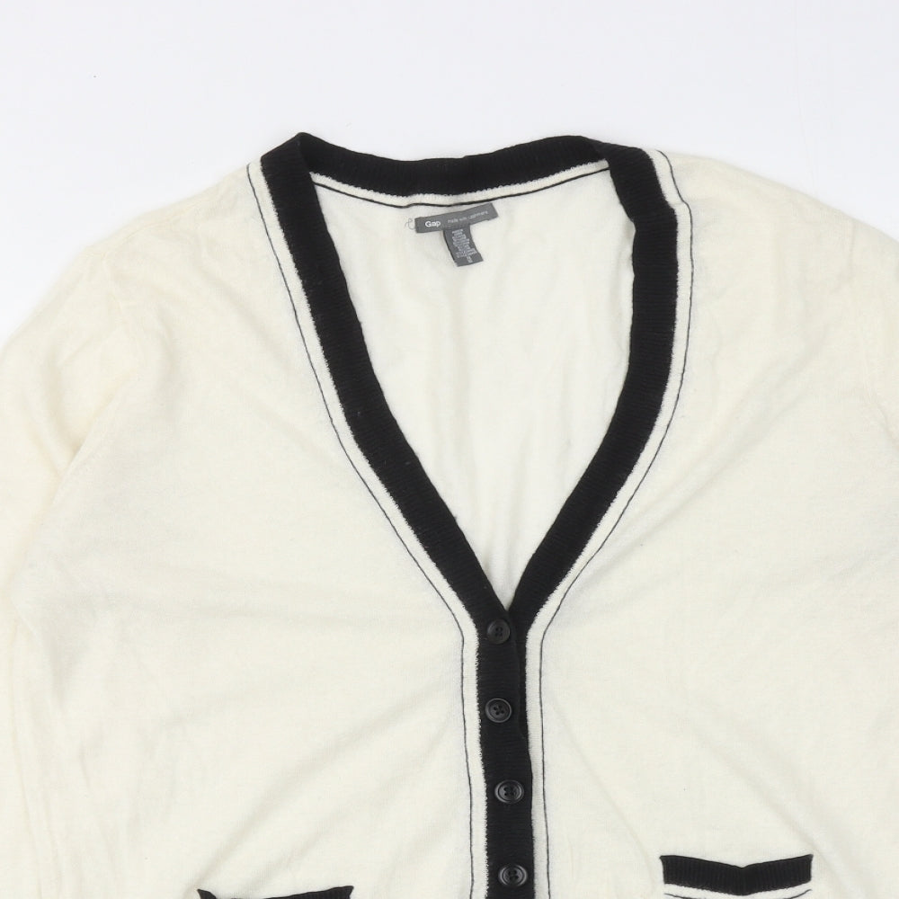 Gap Womens Ivory V-Neck Wool Cardigan Jumper Size XL