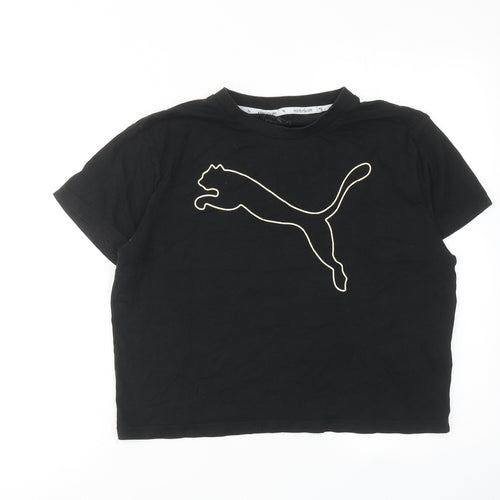 PUMA Womens Black Cotton Basic T-Shirt Size S Round Neck