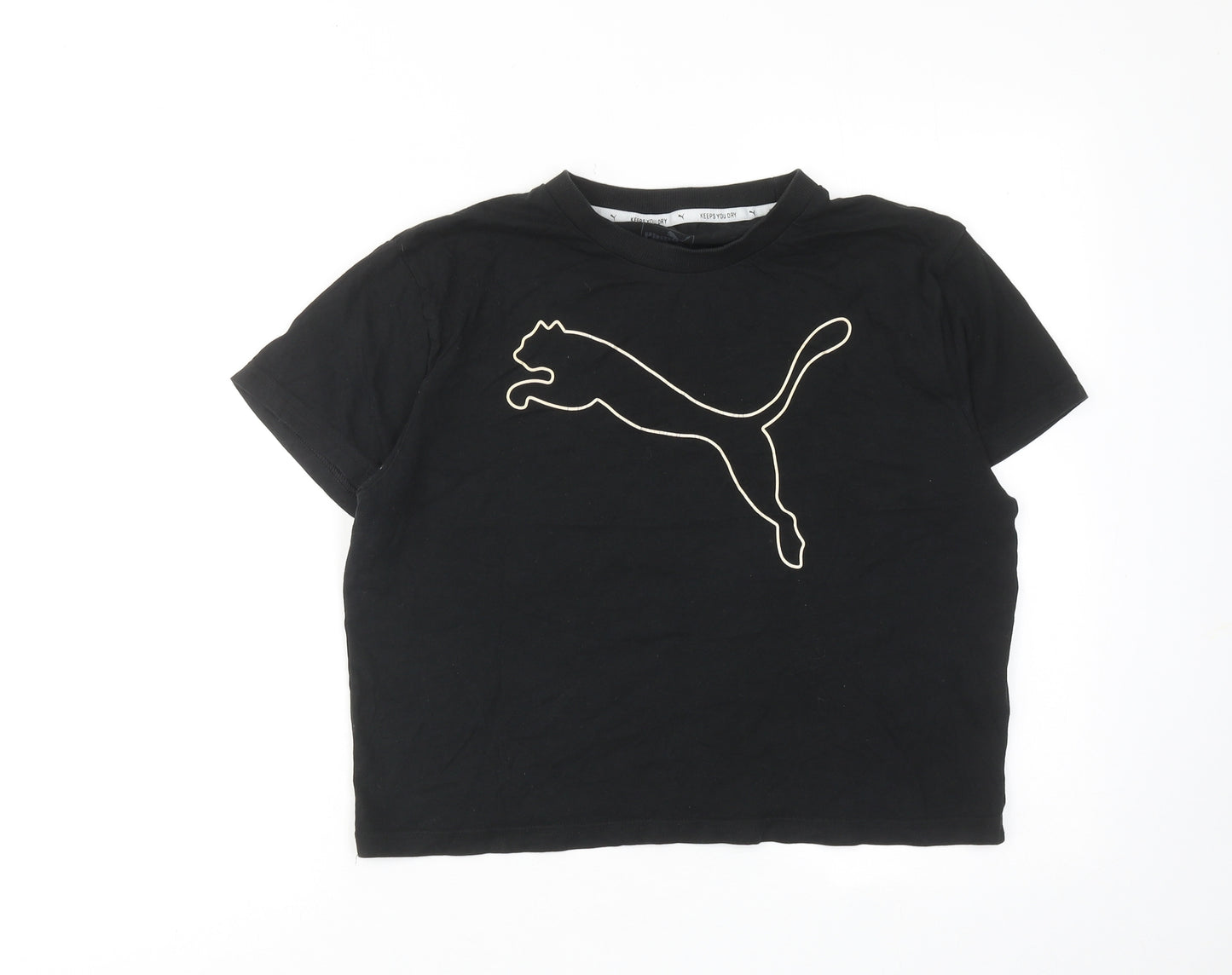 PUMA Womens Black Cotton Basic T-Shirt Size S Round Neck