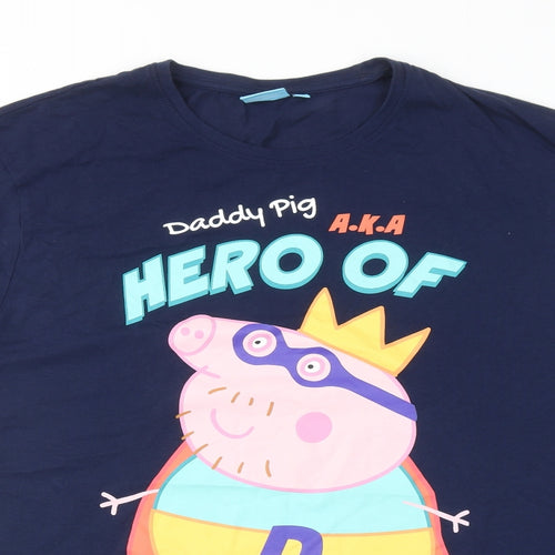 Peppa Pig Mens Blue Cotton T-Shirt Size 3XL Round Neck - Daddy Pig Hero of the day!