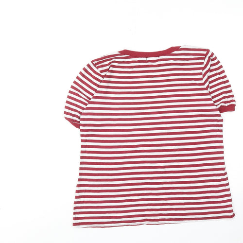 Boohoo Womens Red Striped Viscose Basic T-Shirt Size 10 Round Neck