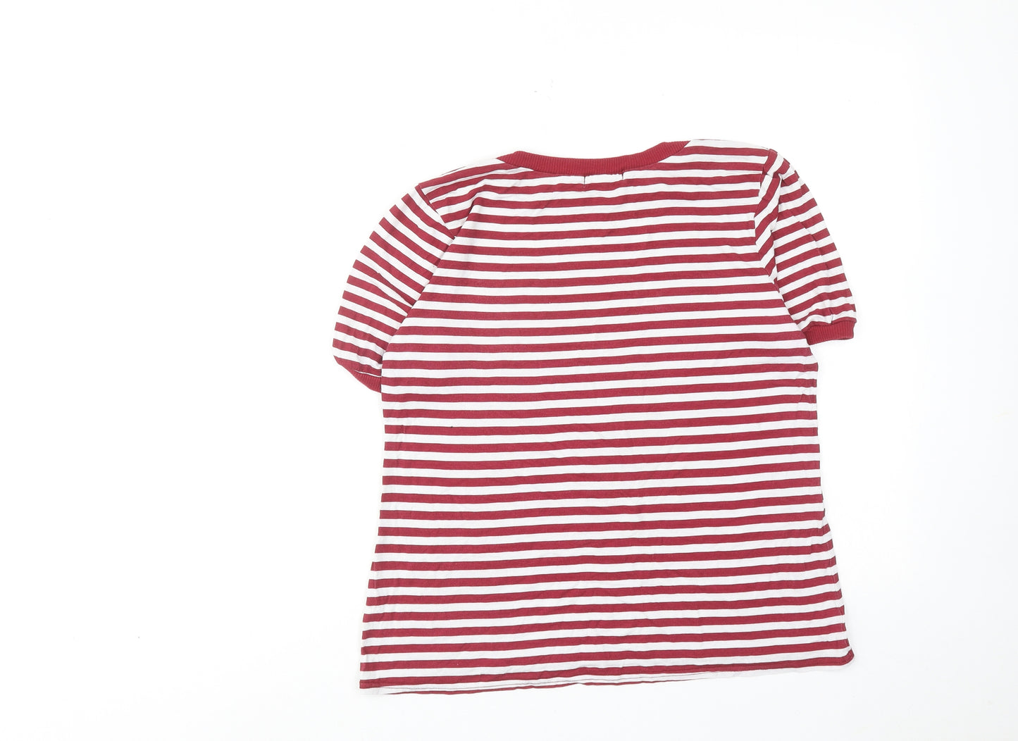 Boohoo Womens Red Striped Viscose Basic T-Shirt Size 10 Round Neck