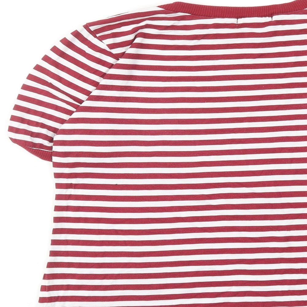 Boohoo Womens Red Striped Viscose Basic T-Shirt Size 10 Round Neck