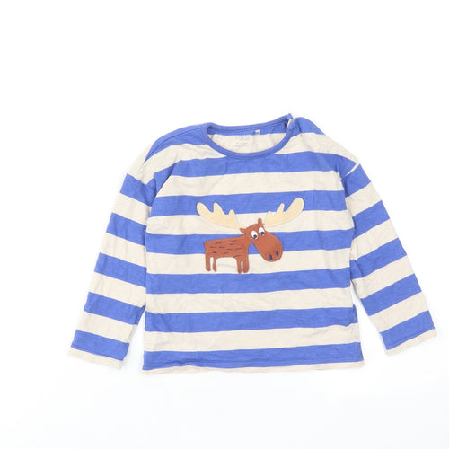 Marks and Spencer Boys Blue Striped Cotton Basic T-Shirt Size 18-24 Months Round Neck Button - Moose