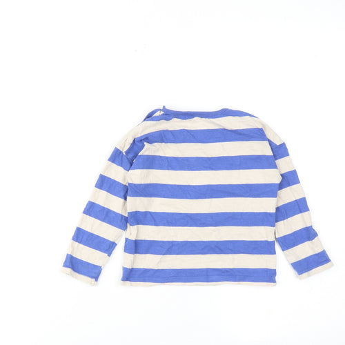 Marks and Spencer Boys Blue Striped Cotton Basic T-Shirt Size 18-24 Months Round Neck Button - Moose