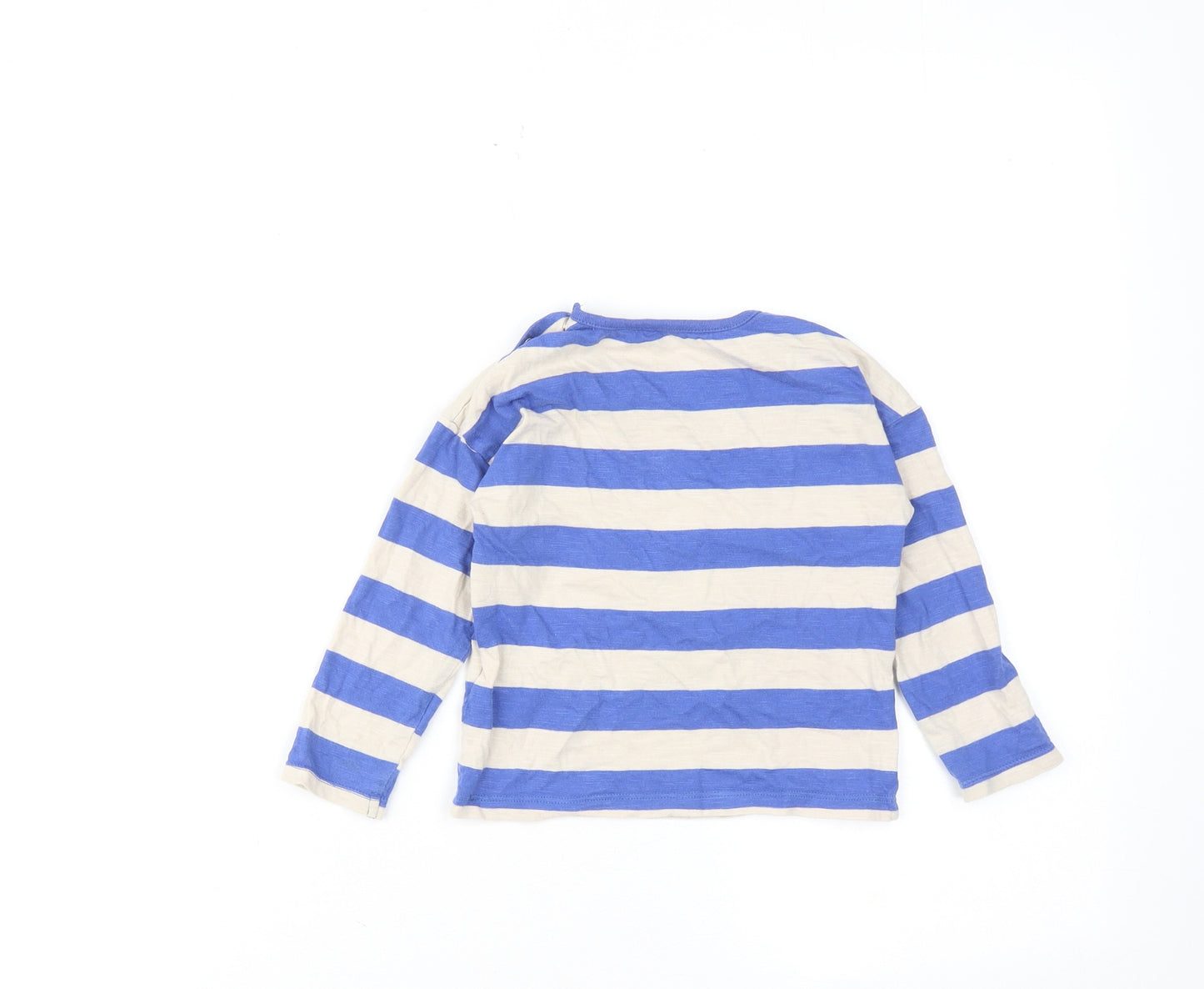 Marks and Spencer Boys Blue Striped Cotton Basic T-Shirt Size 18-24 Months Round Neck Button - Moose