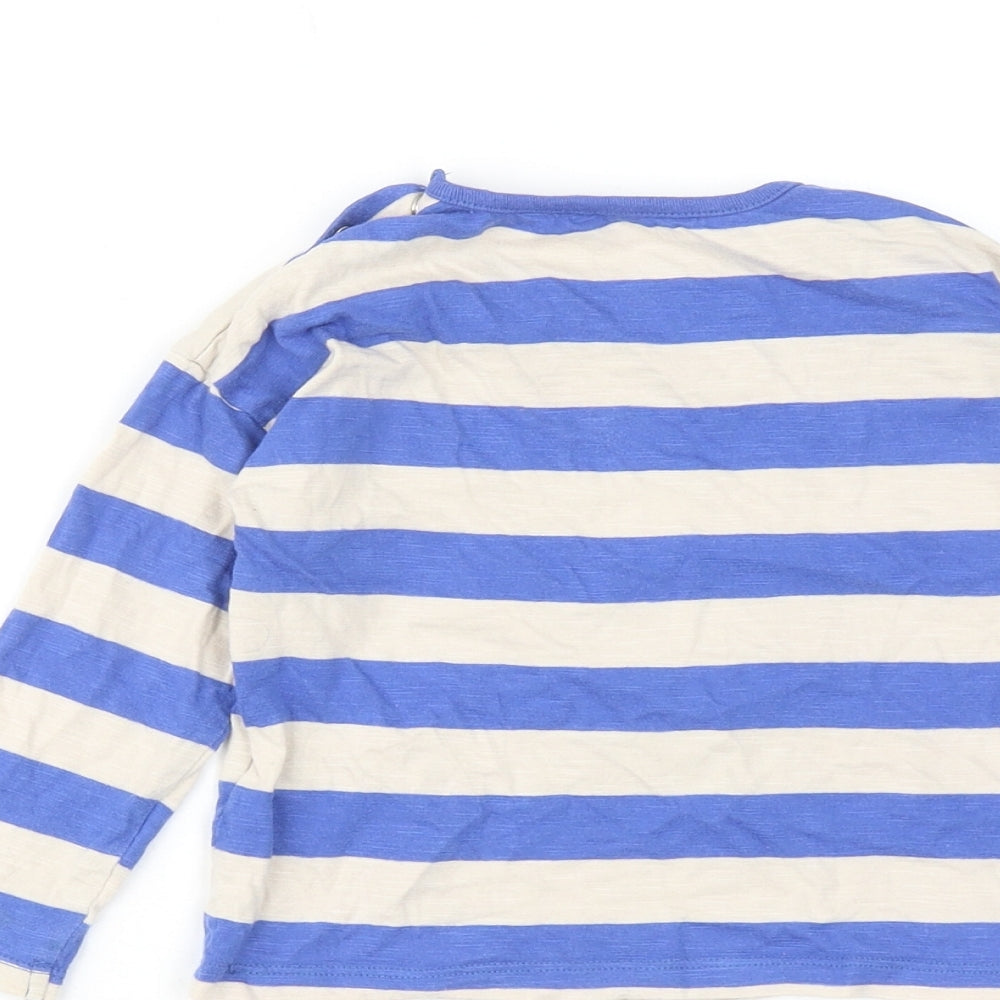 Marks and Spencer Boys Blue Striped Cotton Basic T-Shirt Size 18-24 Months Round Neck Button - Moose