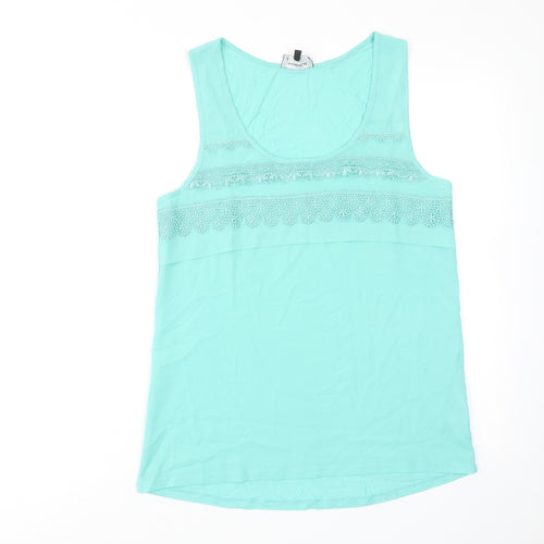 Warehouse Womens Blue Polyester Basic Tank Size 12 Scoop Neck - Crocheted Lace Detail
