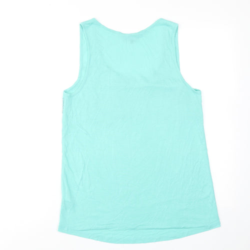 Warehouse Womens Blue Polyester Basic Tank Size 12 Scoop Neck - Crocheted Lace Detail