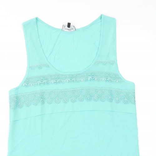 Warehouse Womens Blue Polyester Basic Tank Size 12 Scoop Neck - Crocheted Lace Detail