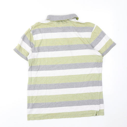 Debenhams Mens Multicoloured Striped Cotton Polo Size M Collared Button