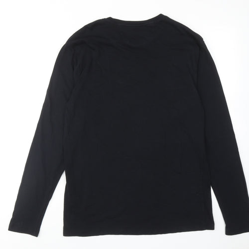 Zara Mens Black Cotton T-Shirt Size L Round Neck
