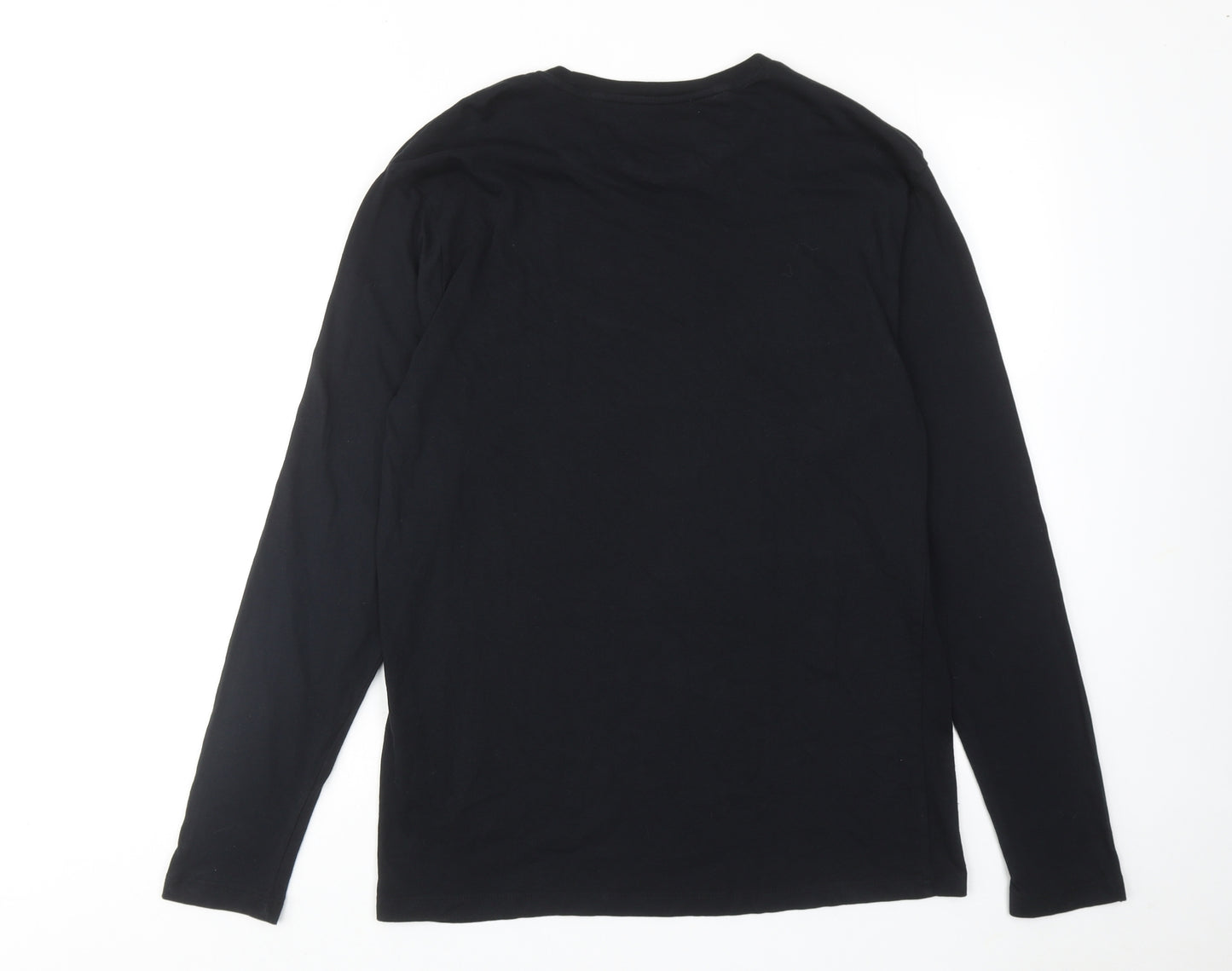 Zara Mens Black Cotton T-Shirt Size L Round Neck