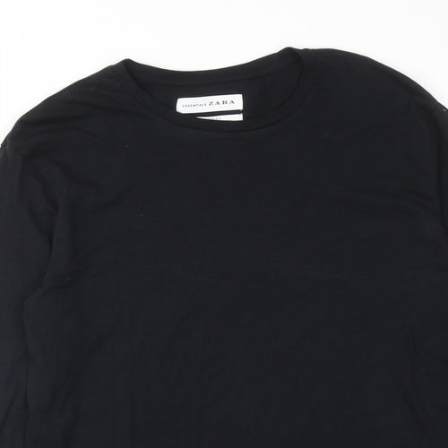 Zara Mens Black Cotton T-Shirt Size L Round Neck