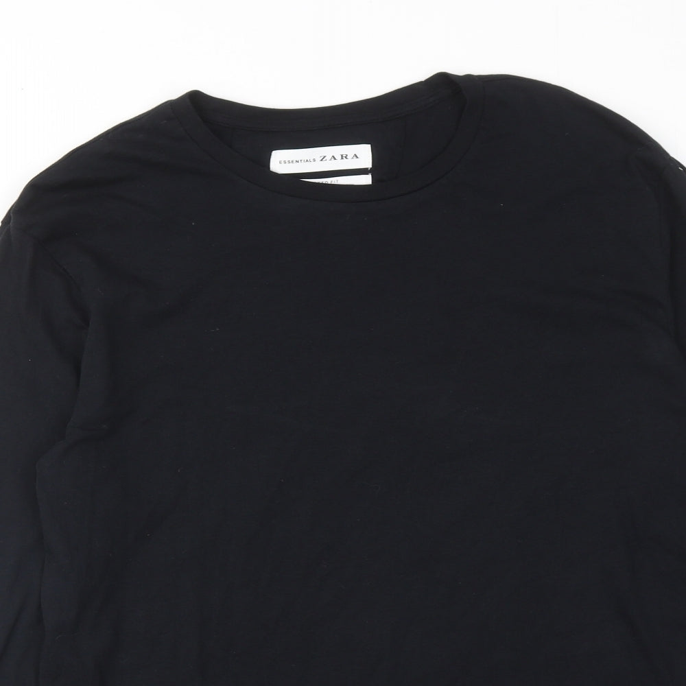 Zara Mens Black Cotton T-Shirt Size L Round Neck