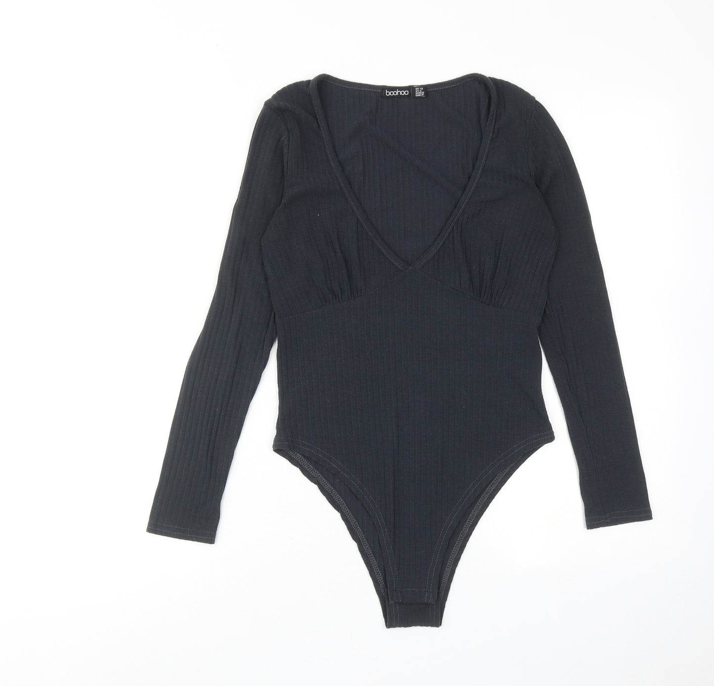 Boohoo Womens Grey Polyester Bodysuit One-Piece Size 10 Snap