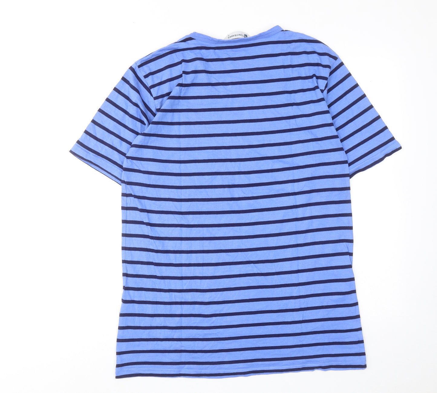 Tom Franks Mens Blue Striped Cotton T-Shirt Size M V-Neck