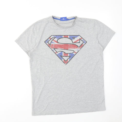 Superman Mens Grey Cotton T-Shirt Size M Round Neck - Union Jack Superman