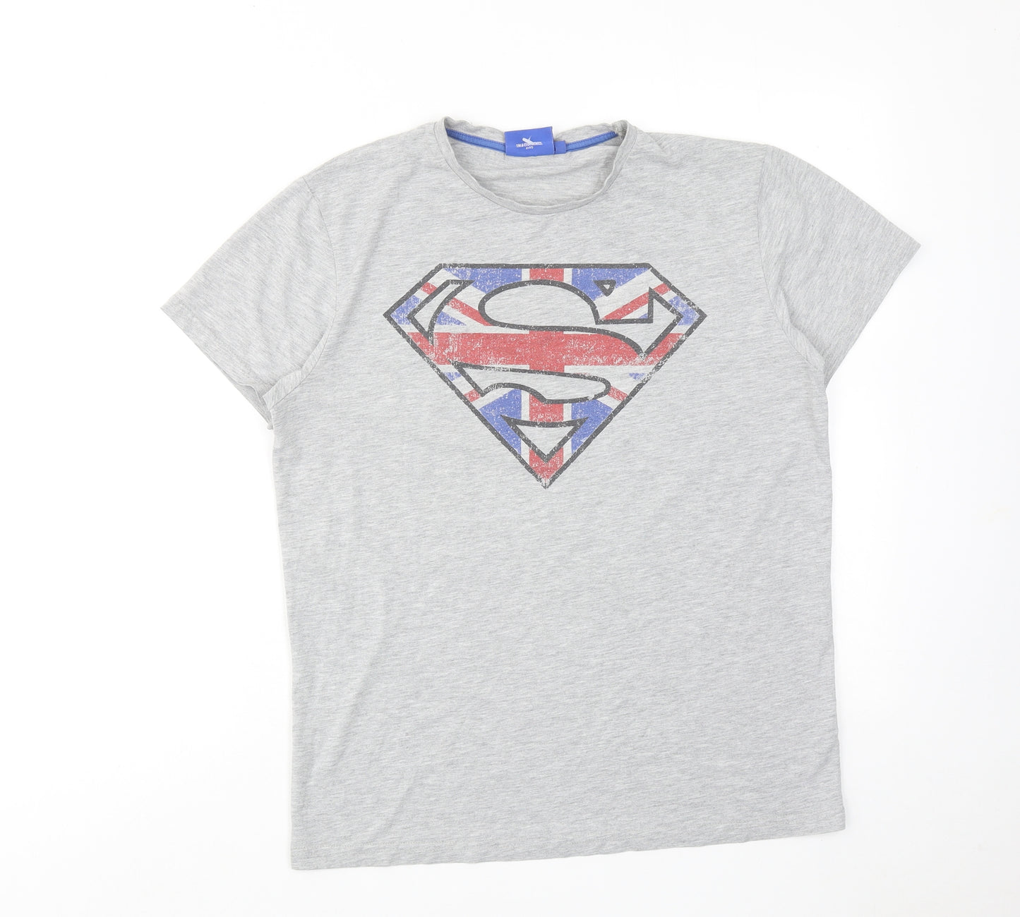 Superman Mens Grey Cotton T-Shirt Size M Round Neck - Union Jack Superman