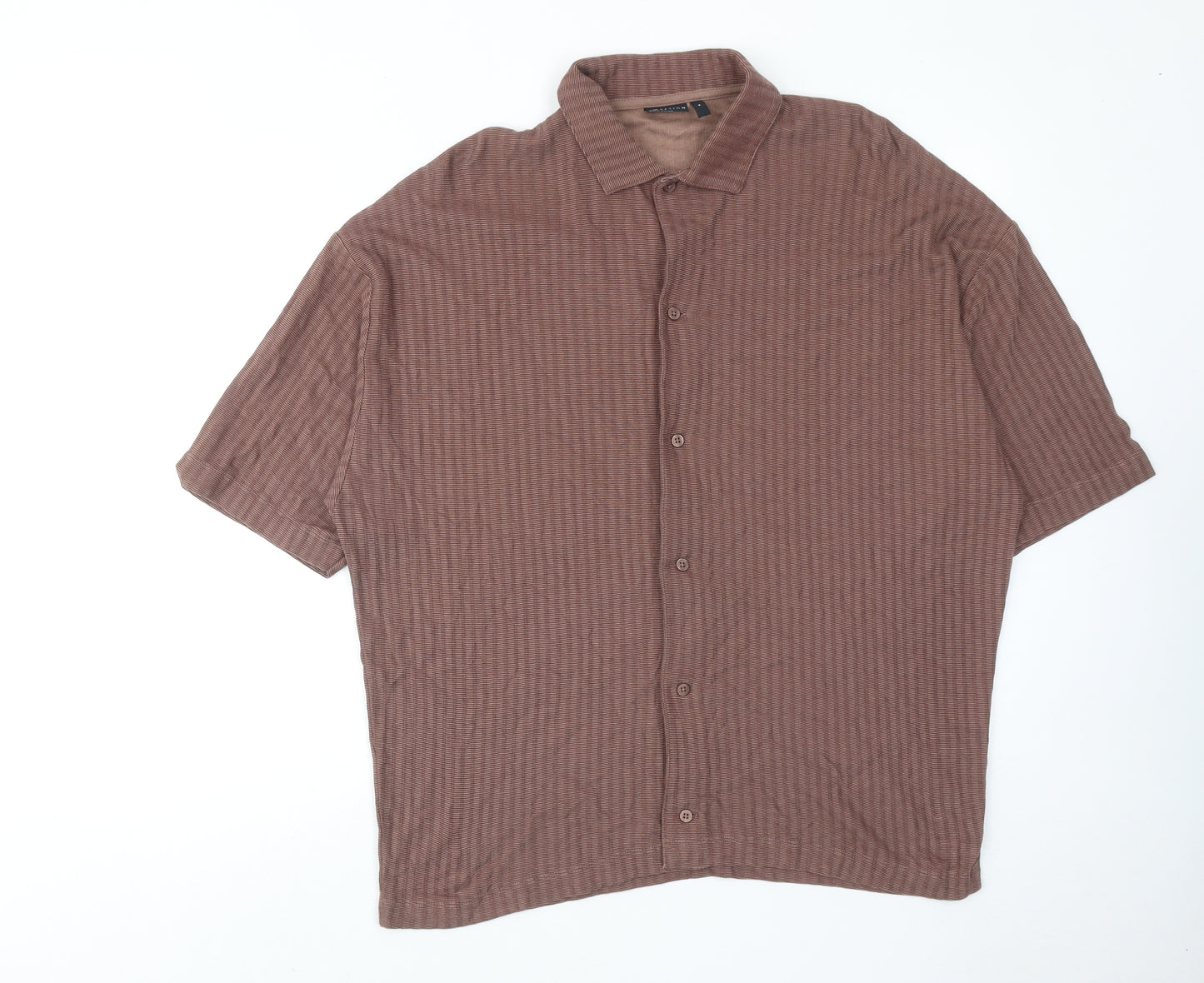 ASOS Mens Brown Geometric Polyester Button-Up Size M Collared Button