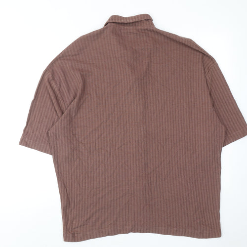 ASOS Mens Brown Geometric Polyester Button-Up Size M Collared Button