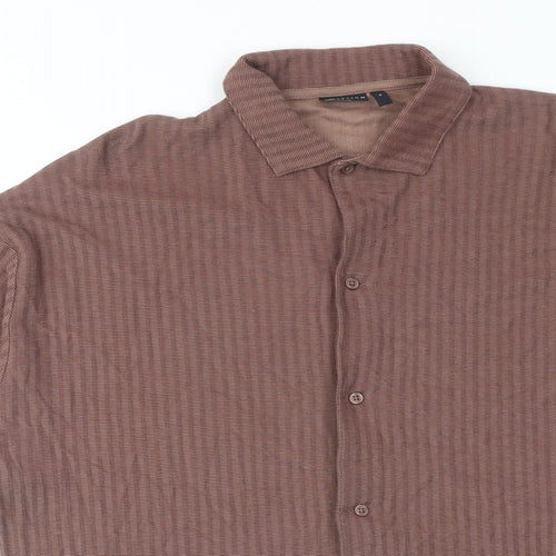 ASOS Mens Brown Geometric Polyester Button-Up Size M Collared Button
