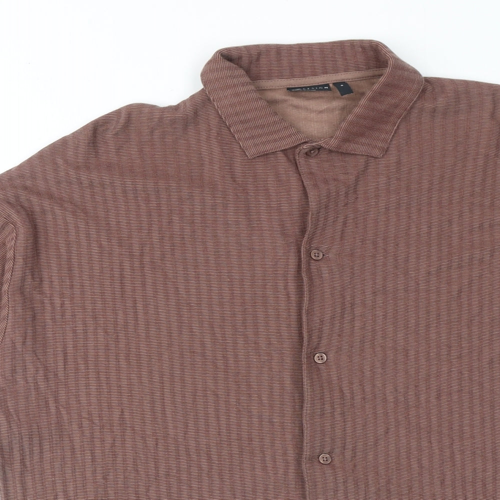 ASOS Mens Brown Geometric Polyester Button-Up Size M Collared Button