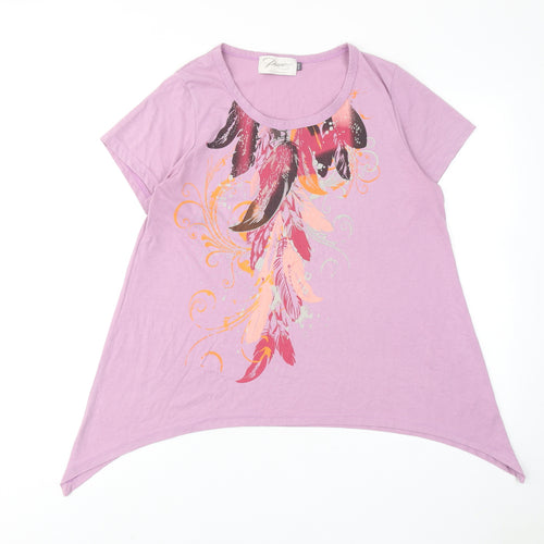 PACO Womens Purple Polyester Basic T-Shirt Size 14 Round Neck - Asymmetric Hem