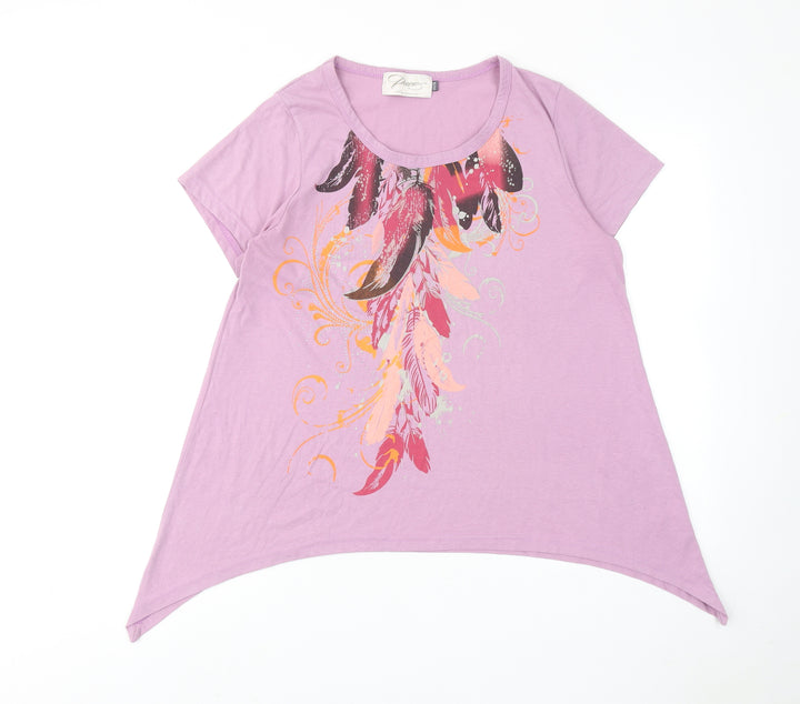 PACO Womens Purple Polyester Basic T-Shirt Size 14 Round Neck - Asymmetric Hem