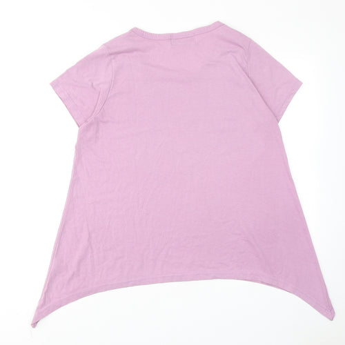 PACO Womens Purple Polyester Basic T-Shirt Size 14 Round Neck - Asymmetric Hem