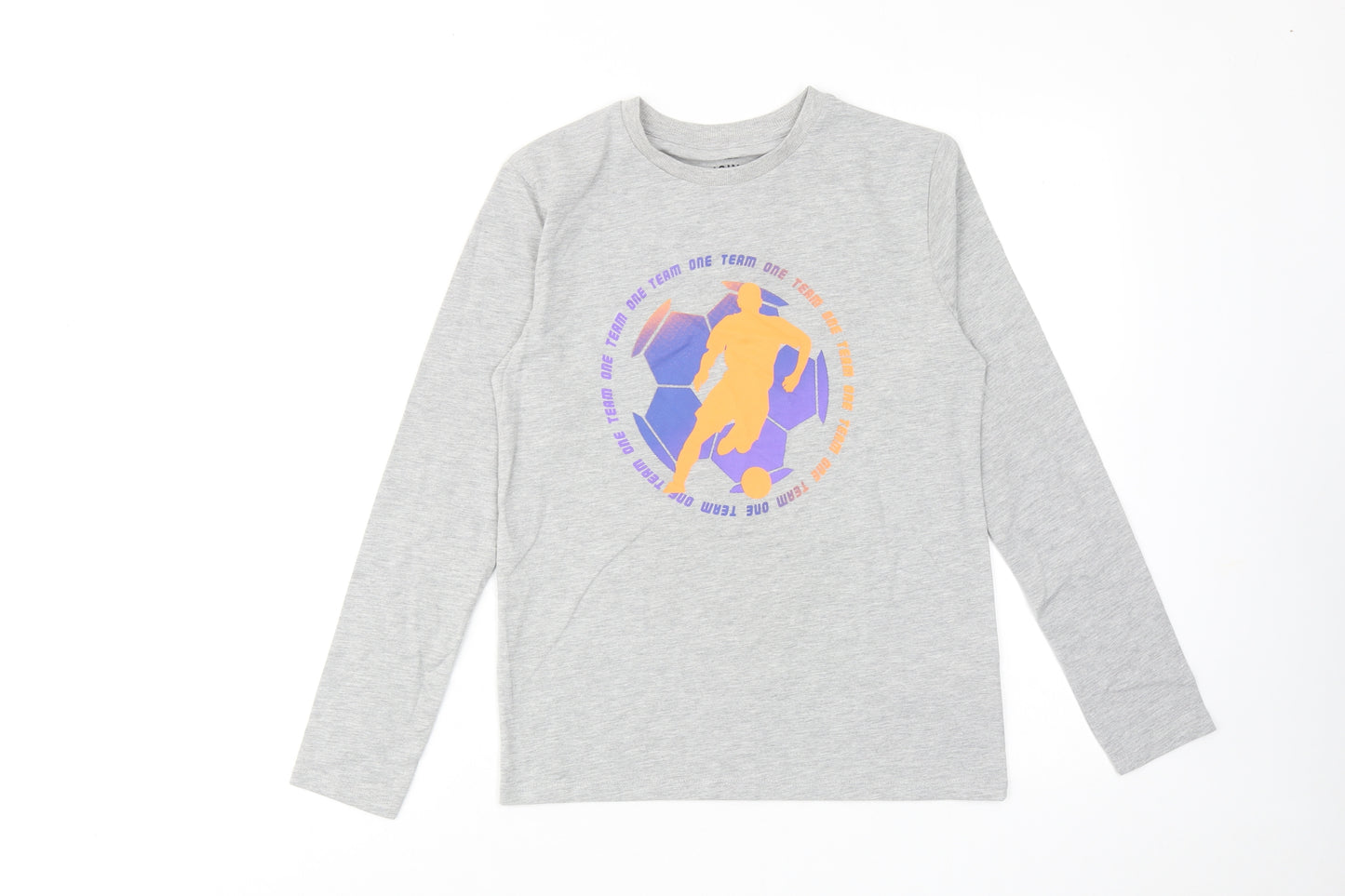 Marks and Spencer Boys Grey Cotton Basic T-Shirt Size 11-12 Years Round Neck Pullover - One Team