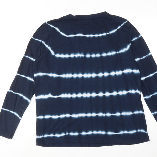 Marks and Spencer Womens Blue Striped Cotton Basic T-Shirt Size 14 Crew Neck