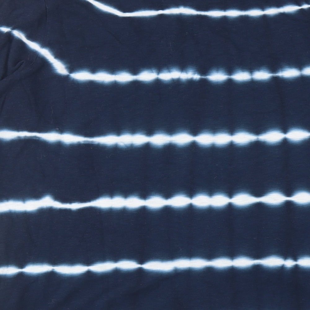 Marks and Spencer Womens Blue Striped Cotton Basic T-Shirt Size 14 Crew Neck