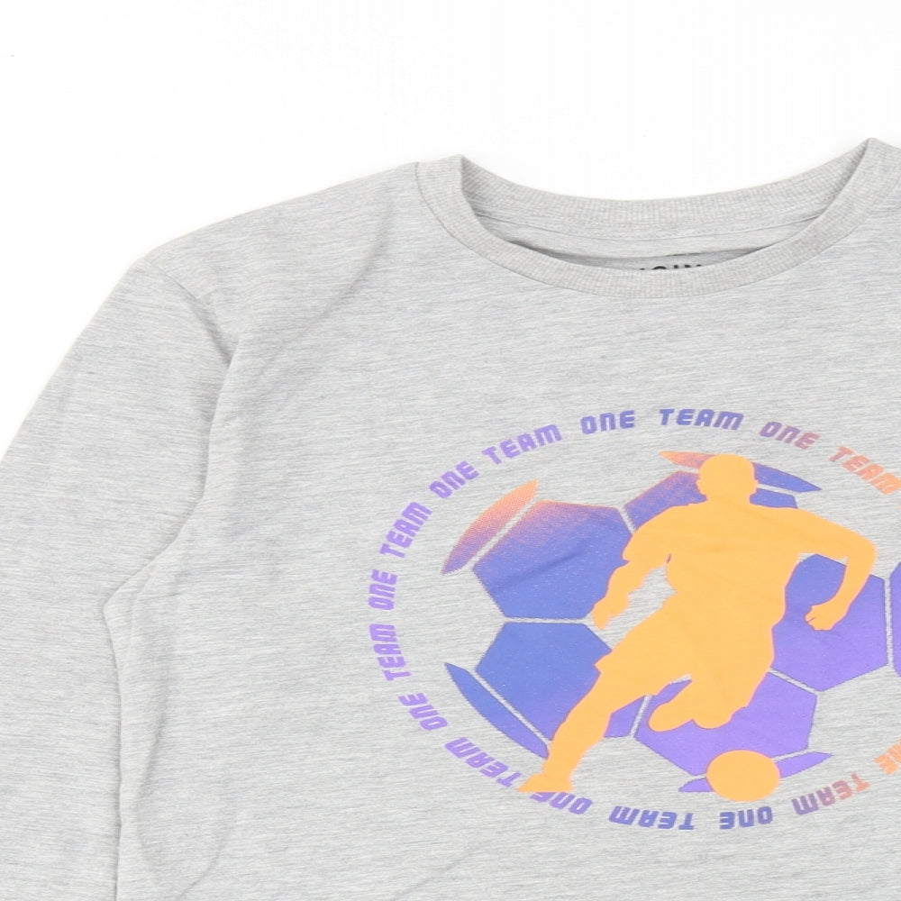 Marks and Spencer Boys Grey Cotton Basic T-Shirt Size 13-14 Years Round Neck Pullover - One Team