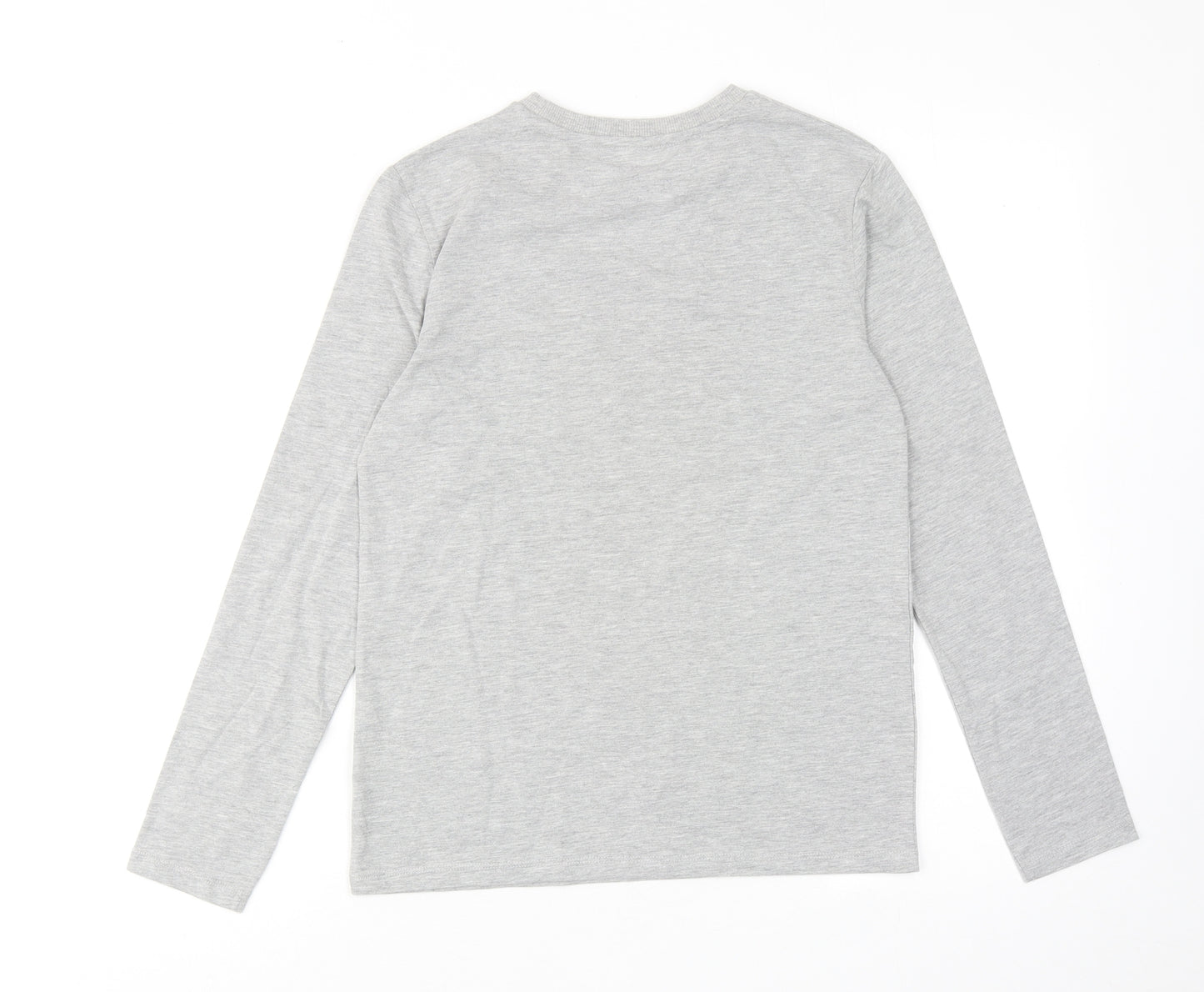 Marks and Spencer Boys Grey Cotton Basic T-Shirt Size 13-14 Years Round Neck Pullover - One Team