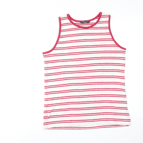 Marks and Spencer Womens Pink Striped Cotton Basic Tank Size 12 Round Neck