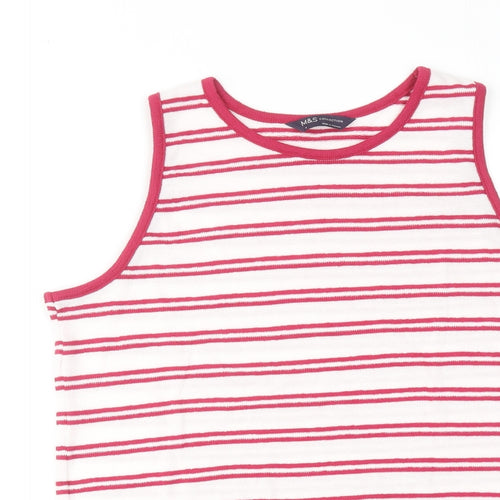 Marks and Spencer Womens Pink Striped Cotton Basic Tank Size 12 Round Neck