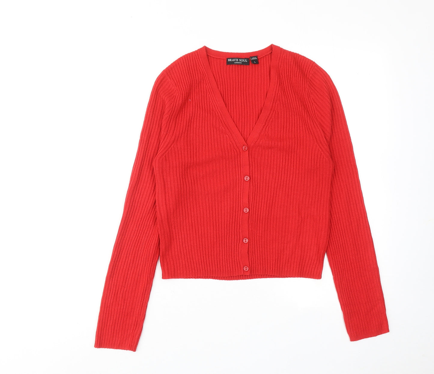 Brave Soul Womens Red V-Neck Acrylic Cardigan Jumper Size L