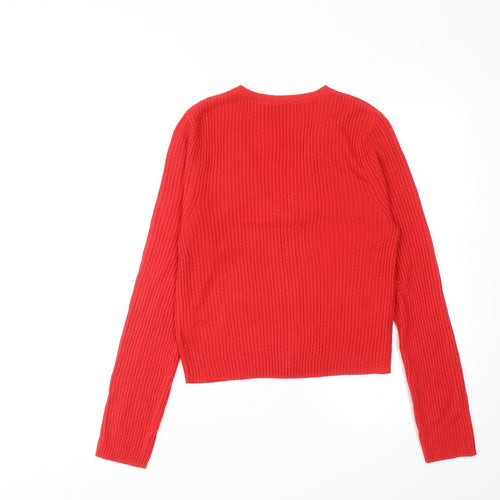 Brave Soul Womens Red V-Neck Acrylic Cardigan Jumper Size L