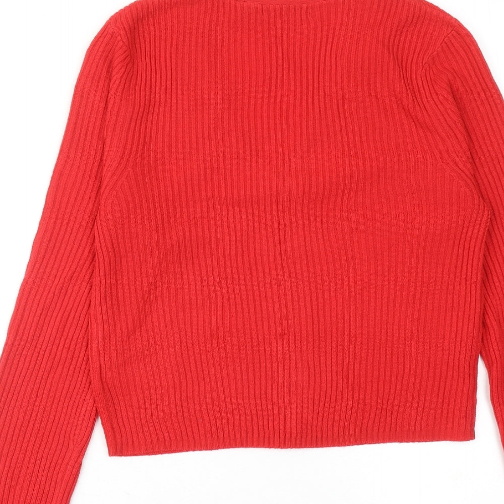 Brave Soul Womens Red V-Neck Acrylic Cardigan Jumper Size L