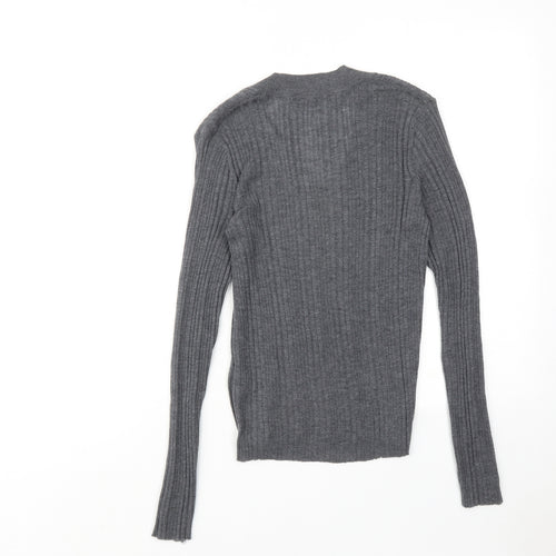 Zara Womens Grey V-Neck Nylon Pullover Jumper Size S