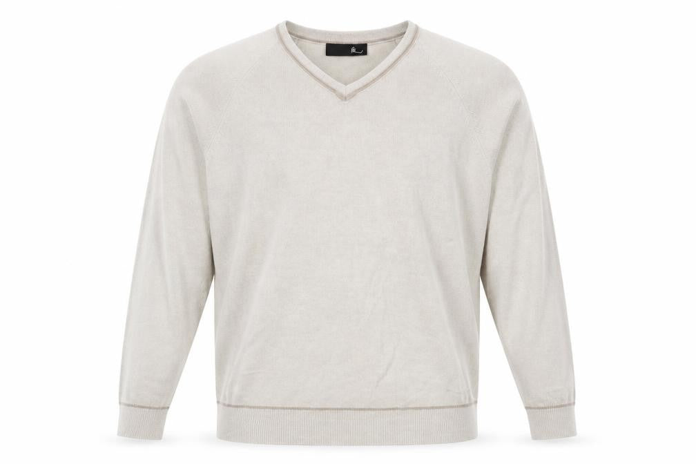 BHS Mens Beige V-Neck Acrylic Pullover Jumper Size XL Long Sleeve