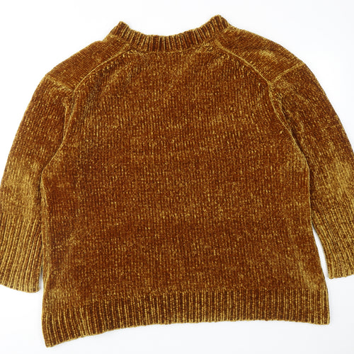 Zara Womens Yellow V-Neck Polyester Pullover Jumper Size M