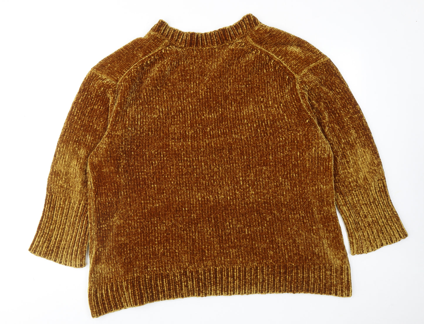 Zara Womens Yellow V-Neck Polyester Pullover Jumper Size M