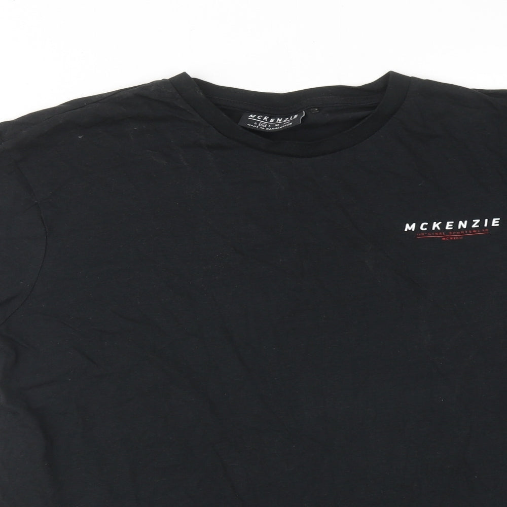 McKenzie Mens Black Cotton T-Shirt Size M Round Neck