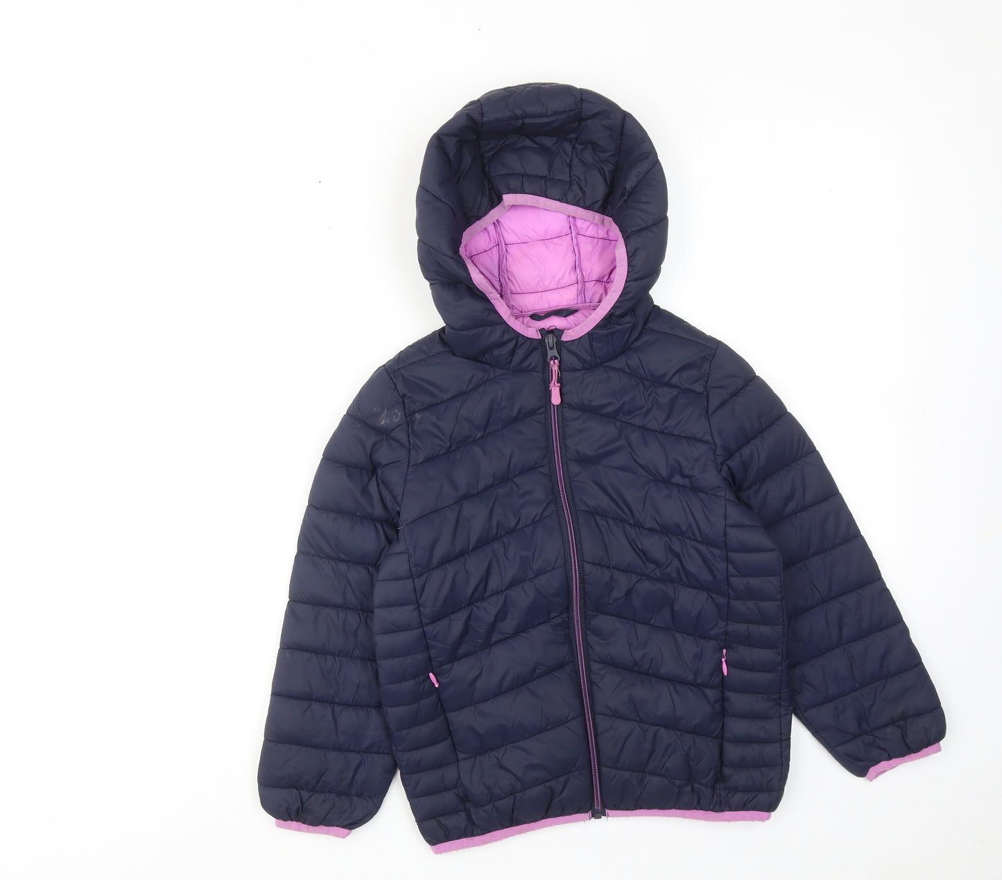 Marks and Spencer Girls Blue Quilted Jacket Size 6-7 Years Zip