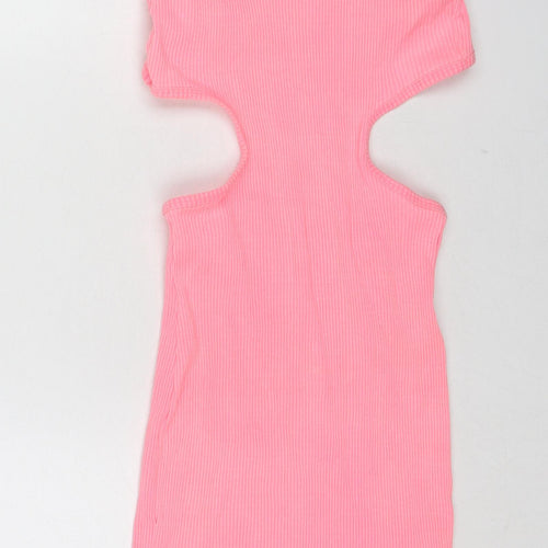 Bershka Womens Pink Polyester Bodycon Size M Scoop Neck Pullover