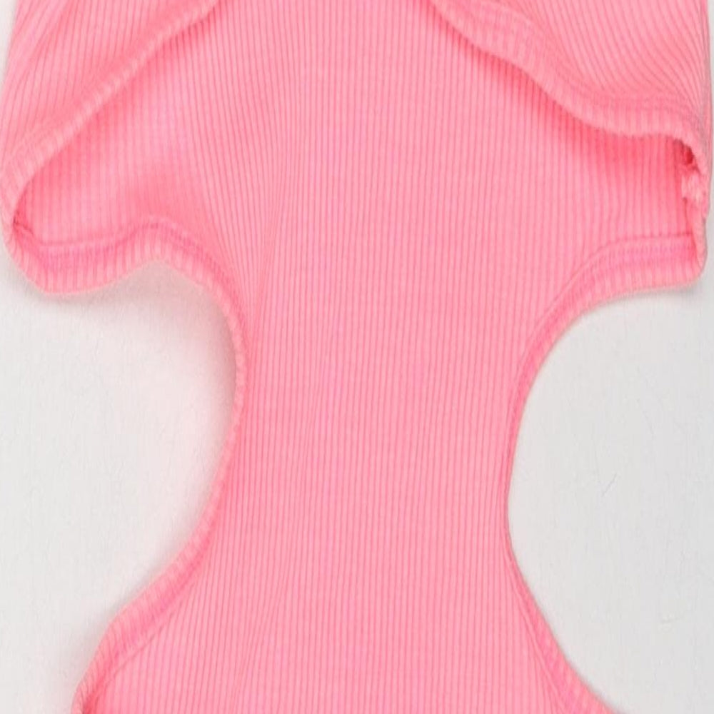 Bershka Womens Pink Polyester Bodycon Size M Scoop Neck Pullover