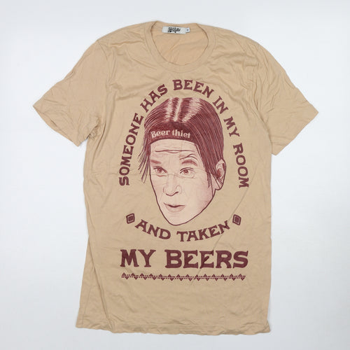 Sweet Honeydew Womens Beige Polyester Basic T-Shirt Size M Round Neck - Someone Has Been In My Room And Taken My Beers